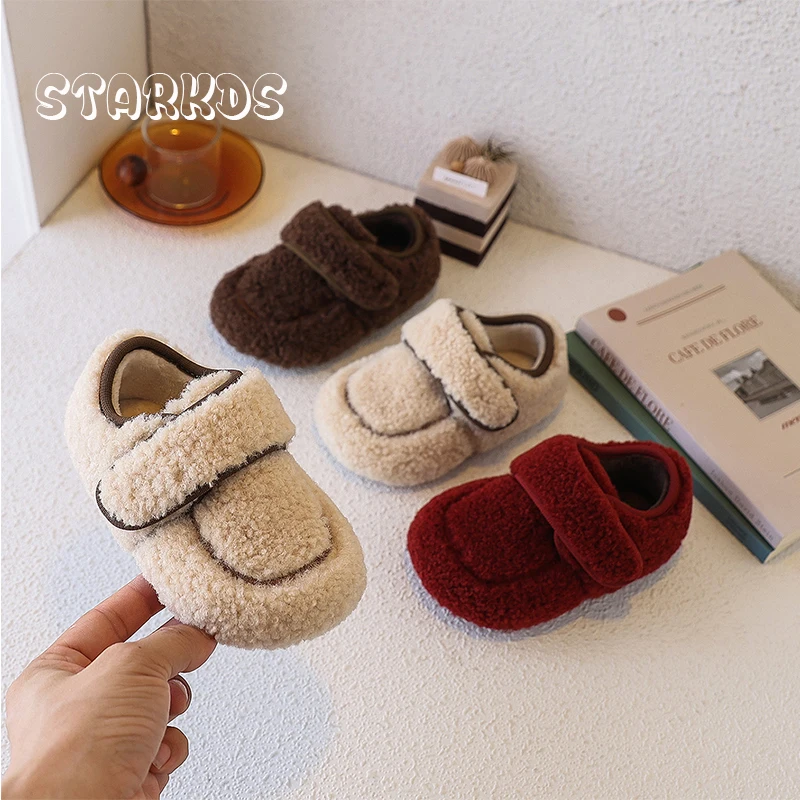

Concise Lambswool Loafers Kid Girls Warm Plush Moccasins Baby Child Winter Casual Fluffy Short Boots Outdoor Slip-on Flat Zapato