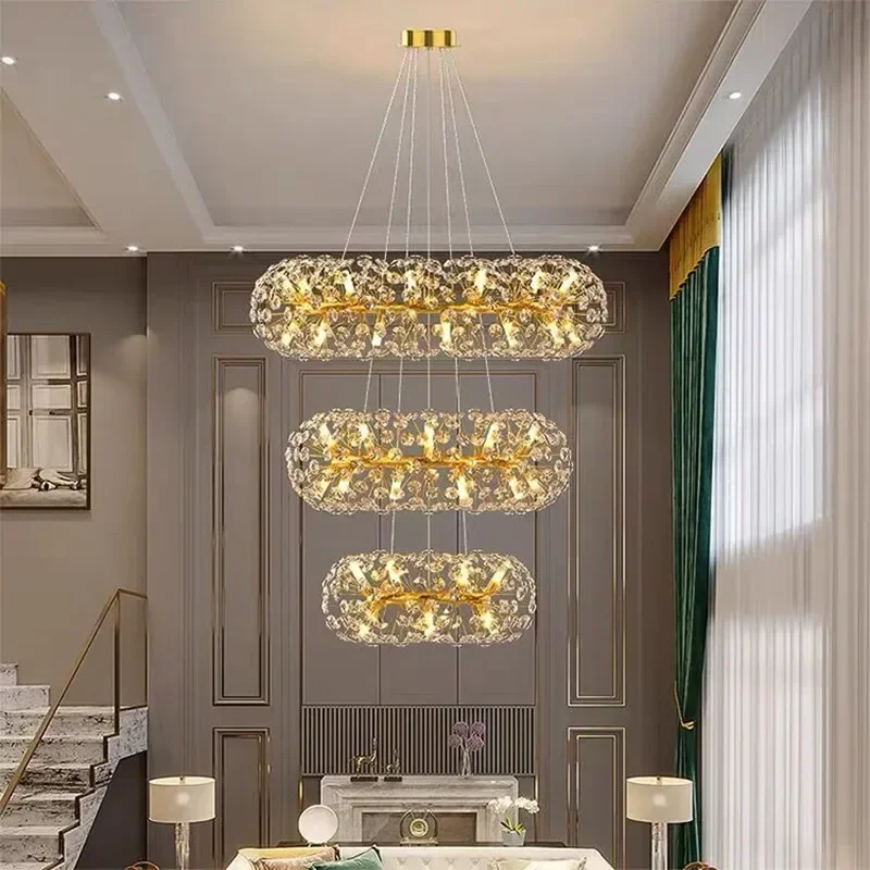 Crystal chandelier luxury sunflower living room bedroom hall loft indoor dandelion round light luxury golden chandelier