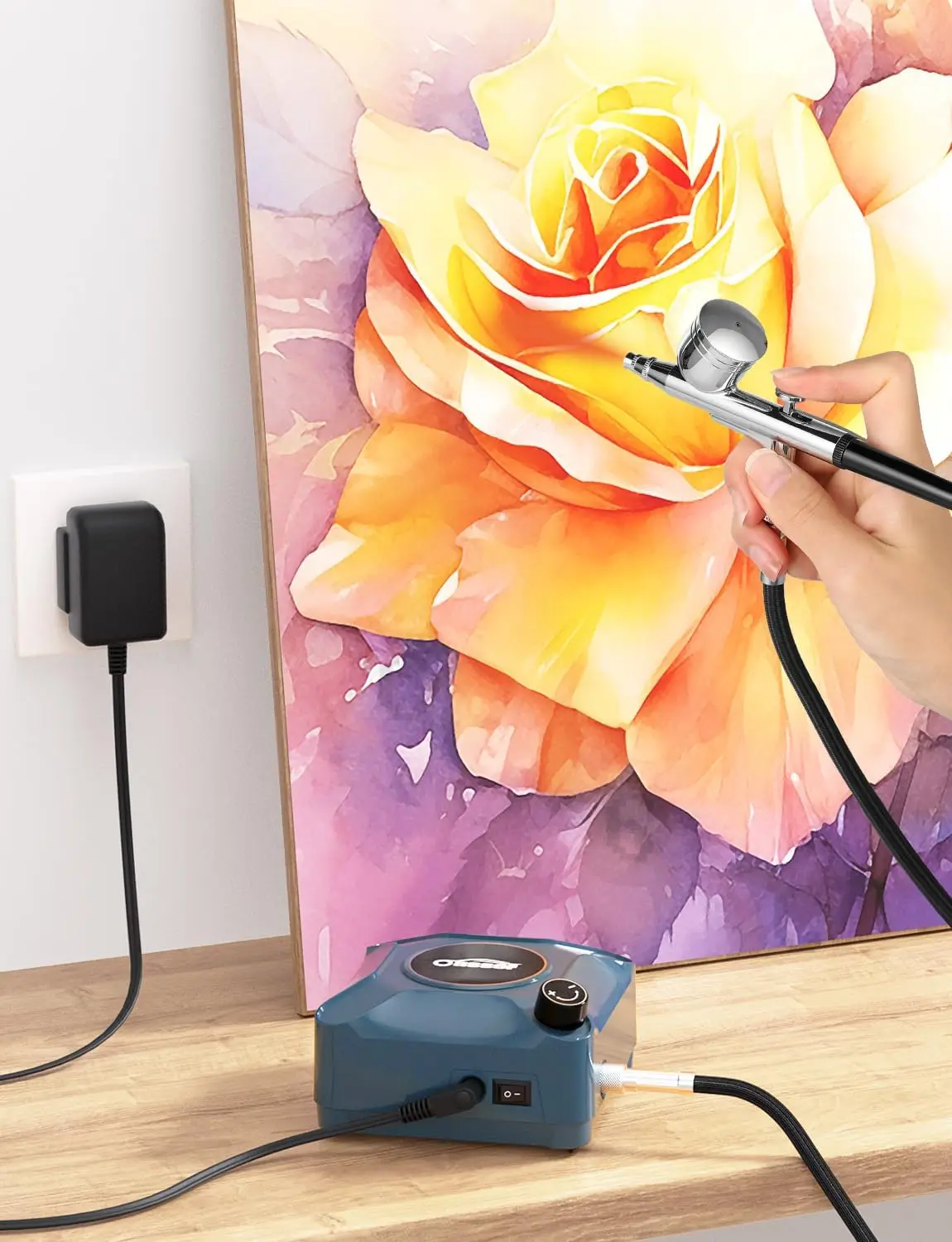 Kit de aerógrafo de dupla ação com compressor, 40 PSI para unhas, maquiagem, modelos, projetos DIY