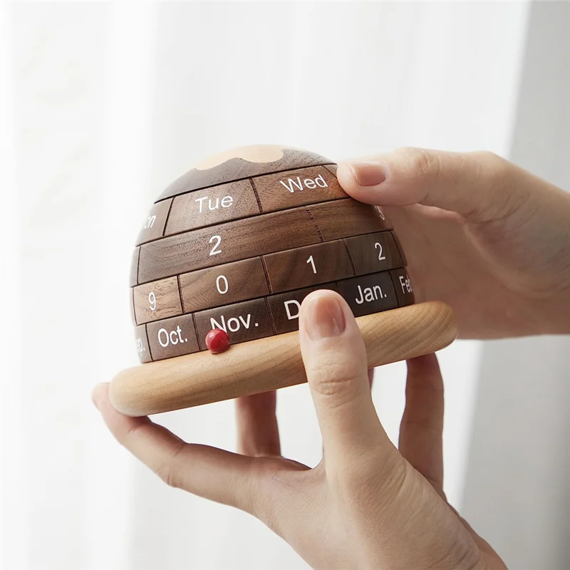 Compact 1Set Wooden Desktop Calendar Decor Office Desk Decor Block Calendar For Desk Brown