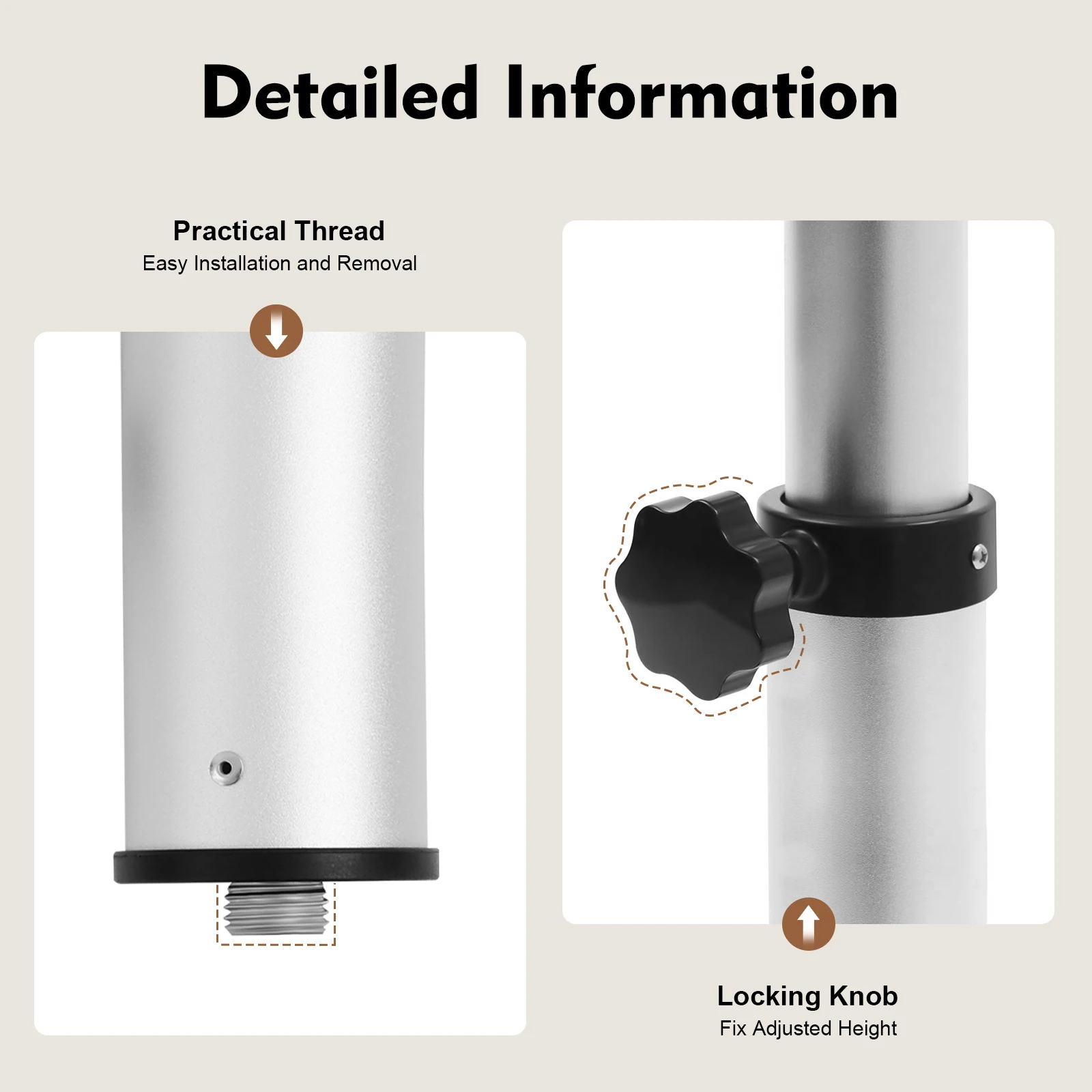 Kaki Meja Ringan (3.2 kg) yang Dapat Dilepas dan Disesuaikan - Dapat Ditarik hingga 43 cm untuk Penyimpanan, Lubang yang Sudah Dibuat Memudahkan Pemasangan