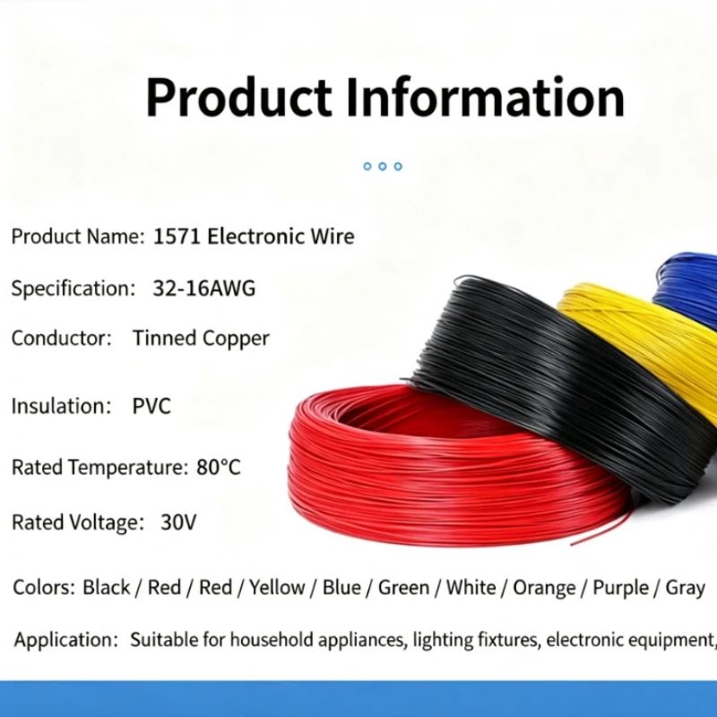 1571 Flexible Electronic Wire 32‑16AWG PVC Insulated Tinned Copper Wire 5‑100M Environmental DIY LED Connection Cable