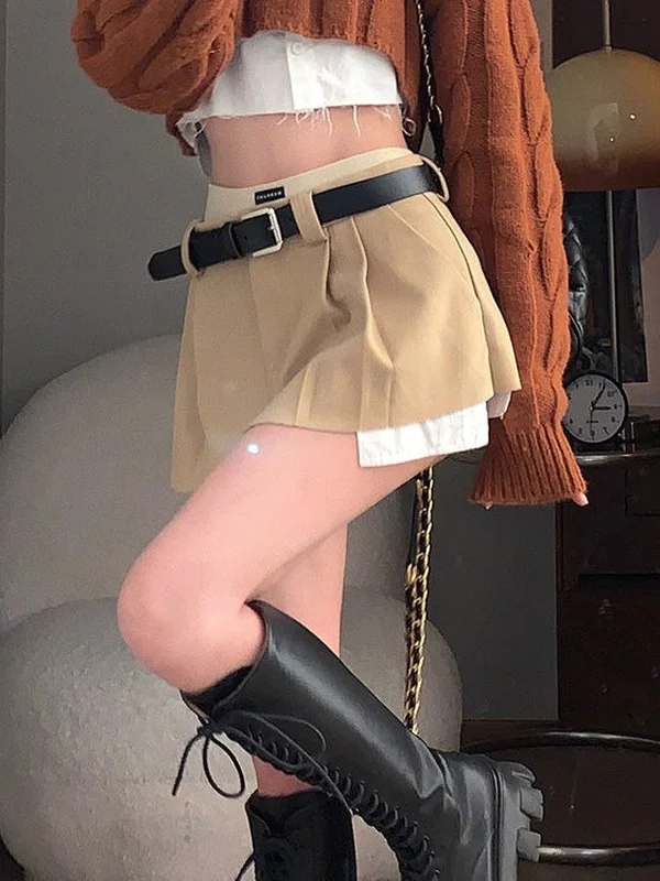 

Юбка трапециевидной формы с высокой талией, женские искусственные двухсекционные уличные юбки для молодых девушек, летняя коллекция, китайский заказ