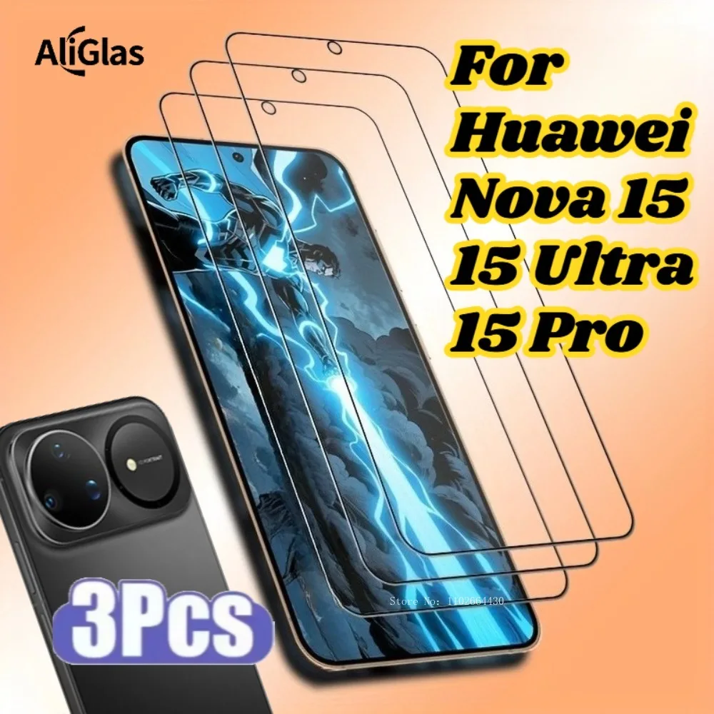

3 шт., 9H HD, пленка из закаленного стекла для Huawei Nova 15, ультраглянцевая защитная пленка с черными краями для Huawei Nova 15 Pro 15 Series