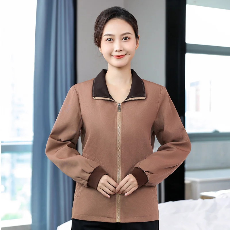 

Hotel Cleaning Work Clothes Long Sleeve Hotel Room Housekeeping Cleaner Property Aunt Zipper Work Wear Printedlogo