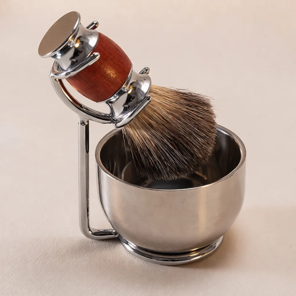Luxury Mens Shaving Set Badger Hair Brush Stainless Bowl Razor Stand Soap Traditional Manual Beard Care Accessories Kit