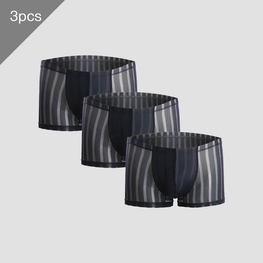 3 قطعة ملابس داخلية للرجال الرجال سراويل بوكسر الصيف تنفس الشباب موضة رقيقة سراويل بوكسر مثير الحرير الجليد الرياضة السروال