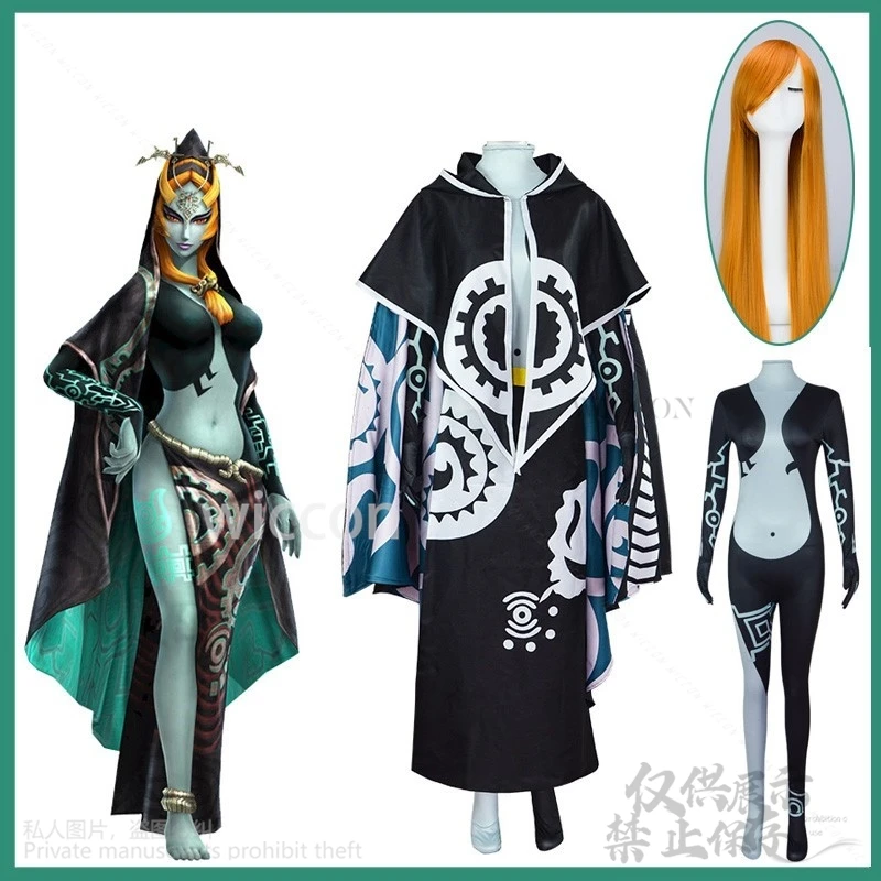 Princess Anime Game Midna Cosplay Costume Sexy Black Jumpsuit Cloak Carnival Uniform Halloween Party Legend Kimono Customized