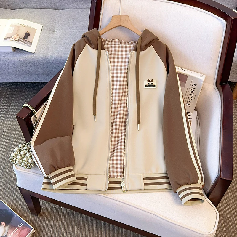 

ITOOLIN New Korean Style Loose Sweatshirt Trendy Women's Hooded Open Cardigan Jacket reversible coat