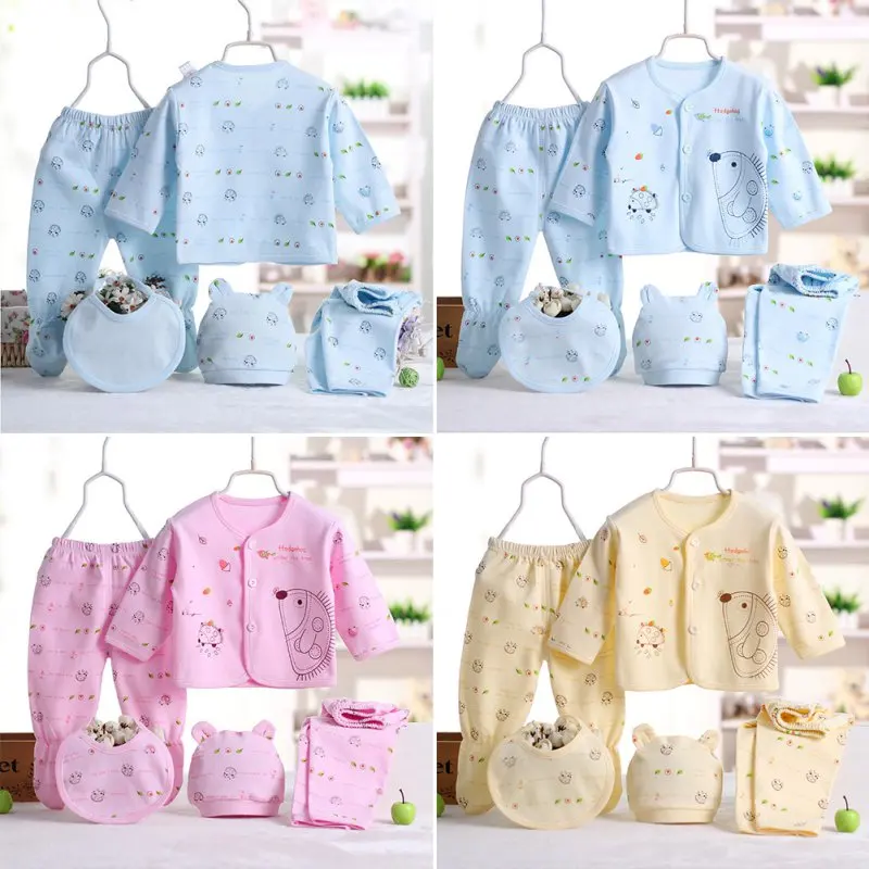 5pcs/Set 0-3 Months Newborn Baby Clothing Set Cotton Cartoon Baby Boys Girls Clothes Cotton Cartoon Clothing Suits