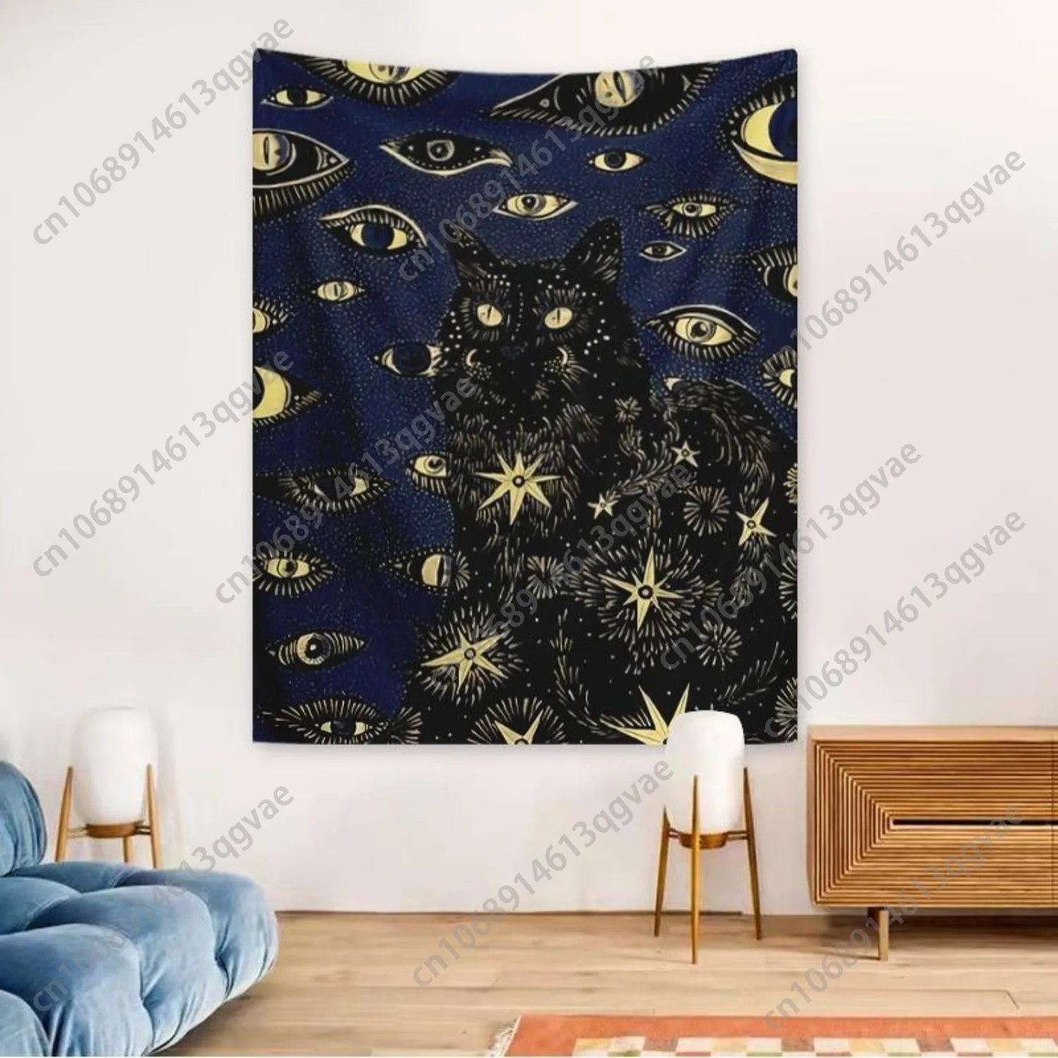 Cat & Eye Pattern Wall Tapestry 1 Count Artwork Decorative Hanging Blanket Cozy Room Accessories Wall Decor for Home Living