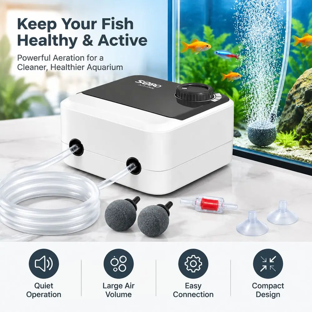 New Quiet Aquarium Air Pump Large Air Volume Durable Oxygen Pump Compact Aquarium Aerator Home Use
