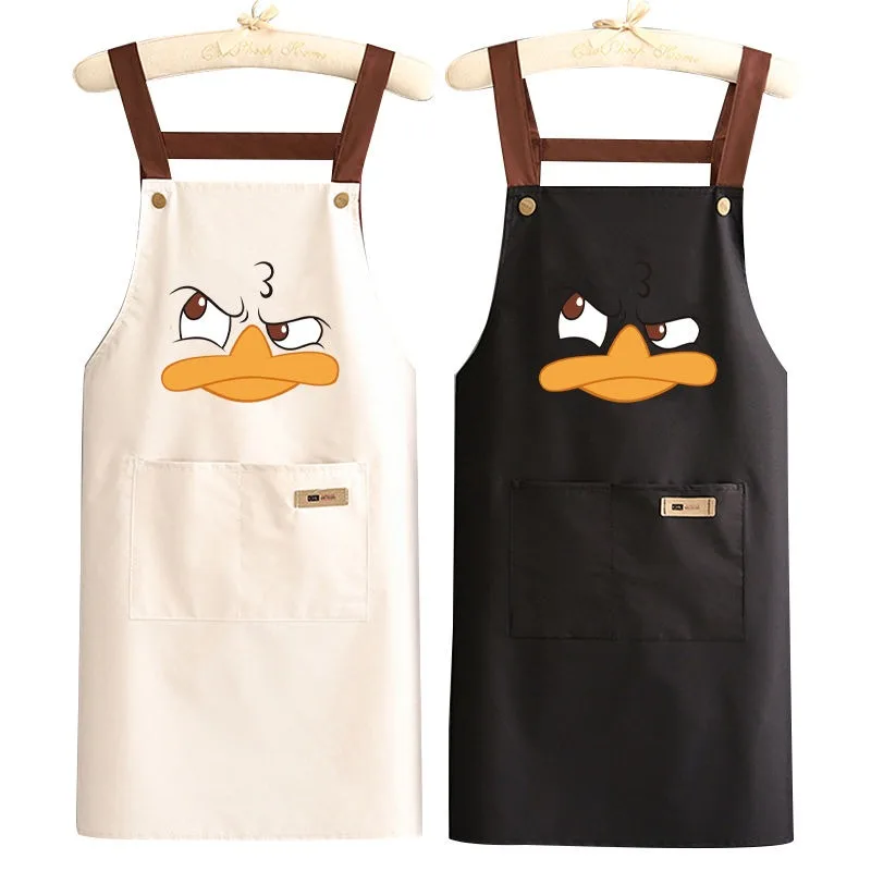 Cartoon Waterproof Apron with Pocket Restaurant Cooking Apron Kitchen Household Cleaning Apron Duck Pattern Working Uniform Tool