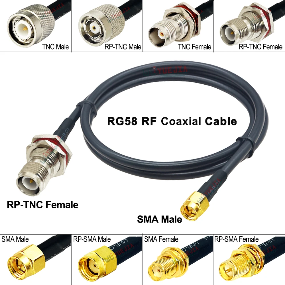 

15cm~20m RG-58/U TNC to SMA Type Connector SMA Male Plug to TNC Female Bulkhead Jack RP-TNC Male RG58 Coaxial Extension Cable