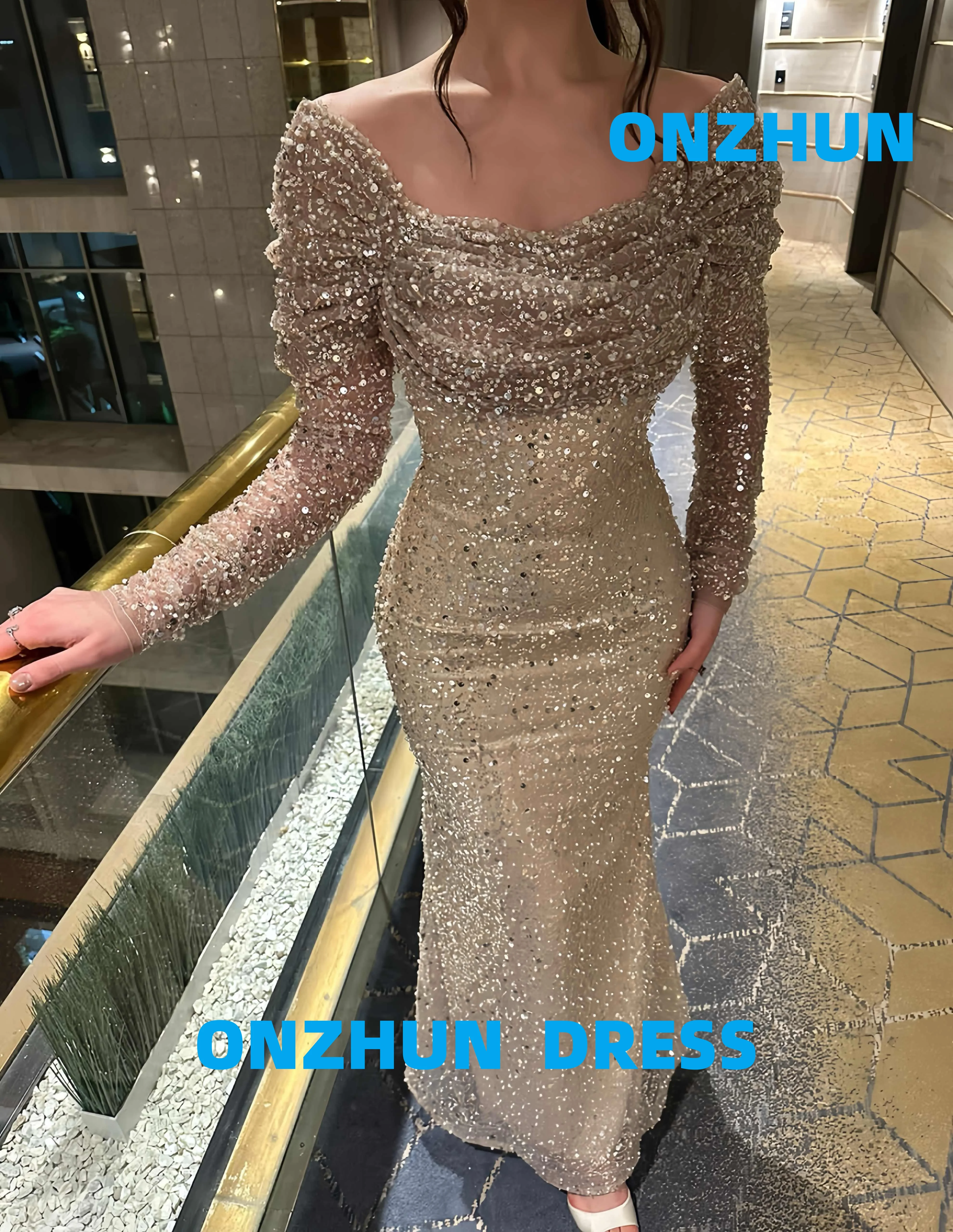 

Customized strapless long sleeves mermaid luxury luxurious evening dresses women evening dress modern Evening dresses