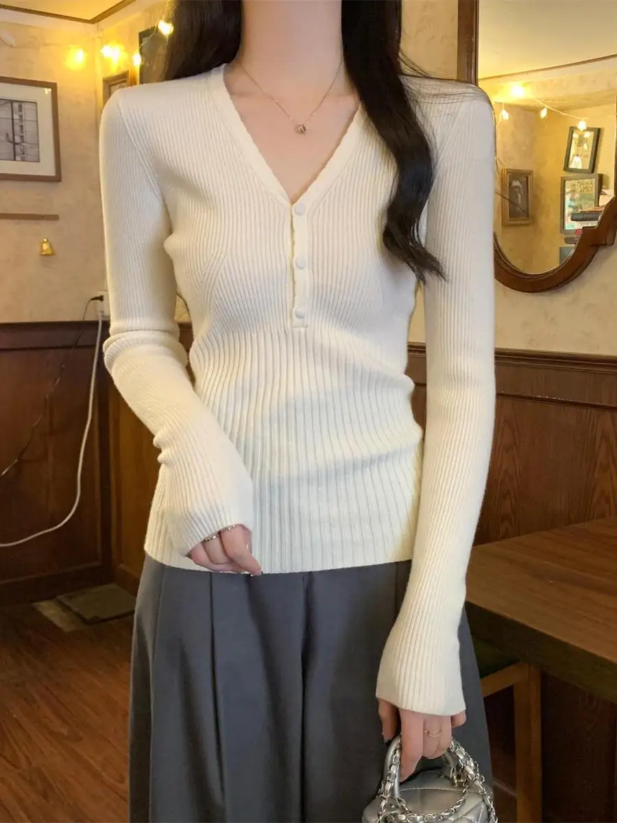 

Женский длинный вязаный свитер V-Ne Slim Fit на пуговицах, мягкий, теплый, изысканный, повседневная одежда, удобная смесь полиэстера