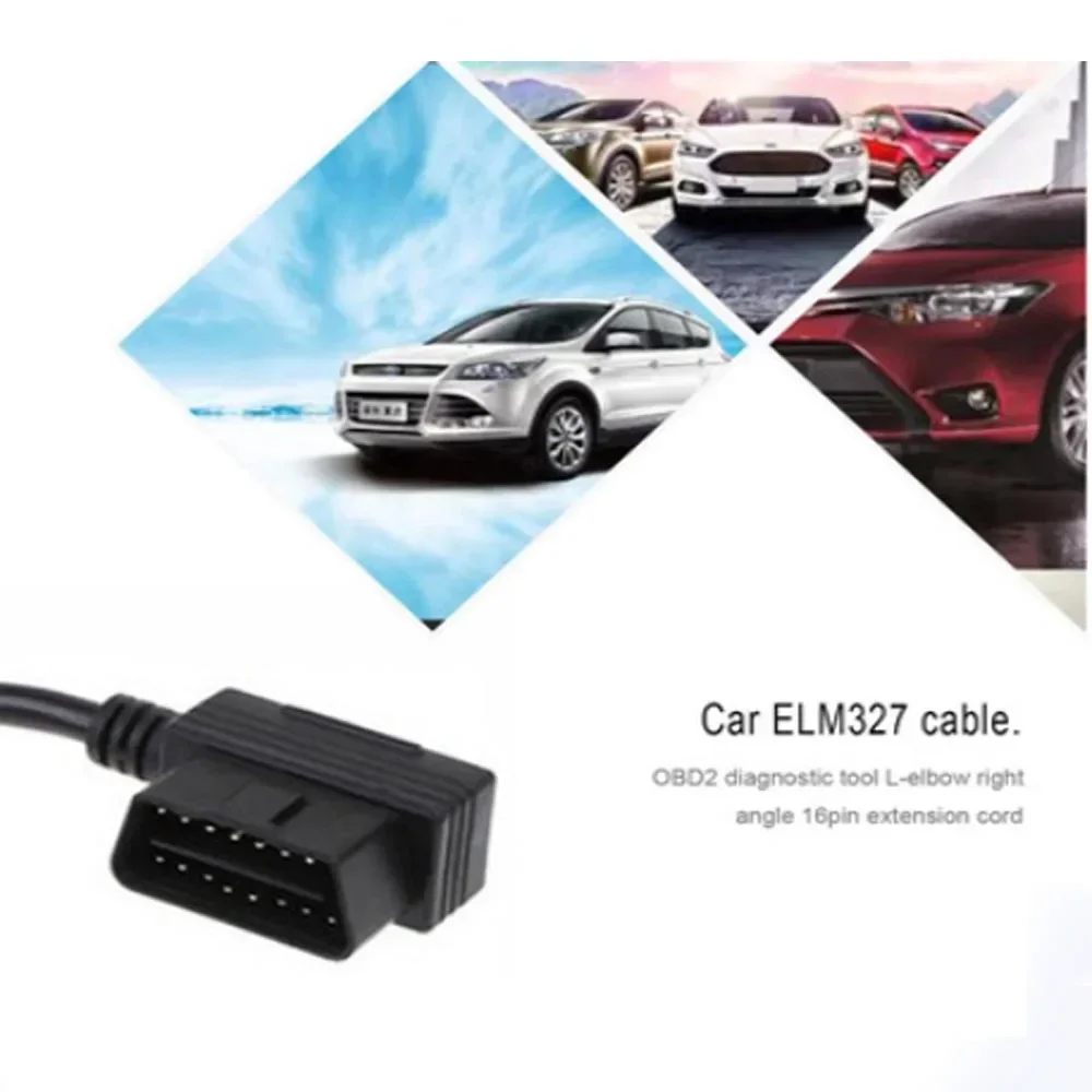 30CM L Type Interface OBDII 16Pin OBD2  Extension Cable ELM327 ODB2 16 Pin ELM327 OBD II Extensions Cables Connector