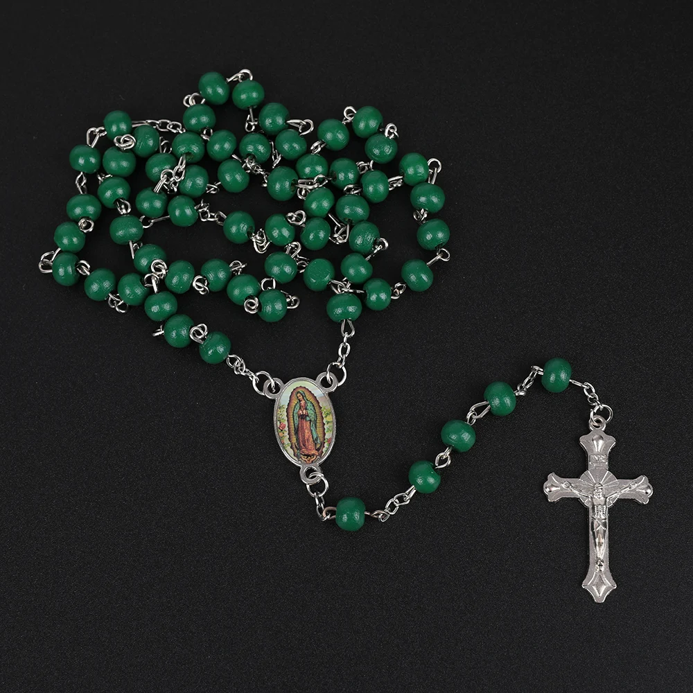 6MM Weiße Holz-Rosenkranzkette für Frauen, katholischer religiöser Kruzifix-Kreuzanhänger, lange Perlenkette, Herren-Gebetsschmuck, Geschenk – Detail 11