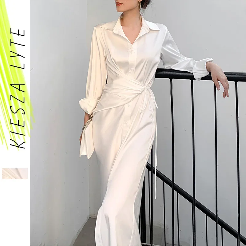 French Elegant White Shirt Dress for Women Runway Fashion Office Lady Long Sleeve Dresses 2024 New High Quality