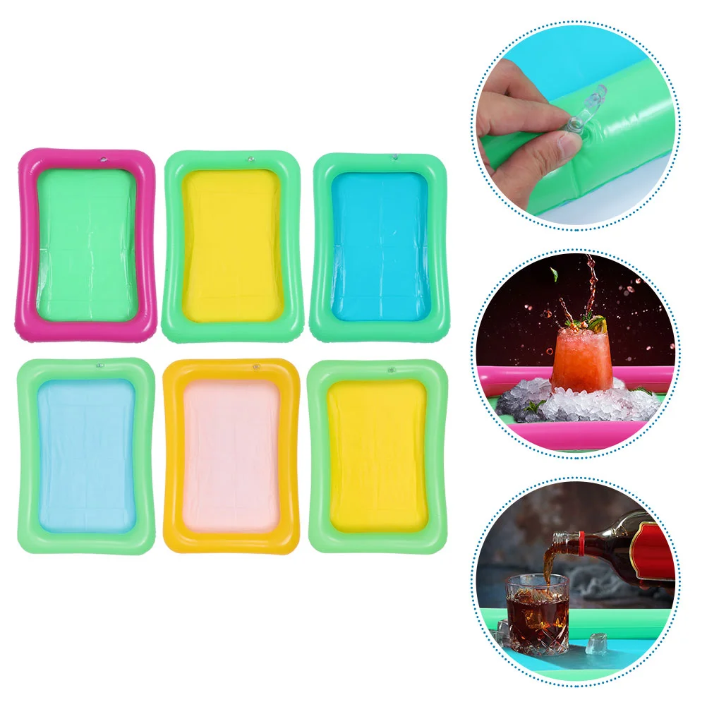6 Pcs Inflatable Ice Bar Sand Foldable Tray Salad Food Drink Buffet Cooler Summer Serving Trays Bars Pvc Keep Beverages Cold