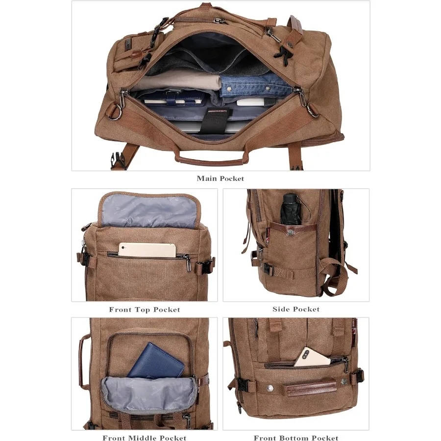 حقيبة ظهر قماشية من WITZMAN حقيبة سفر كلاسيكية حقائب كمبيوتر محمول كبيرة حقيبة كتف قابلة للتحويل A519-1 بني