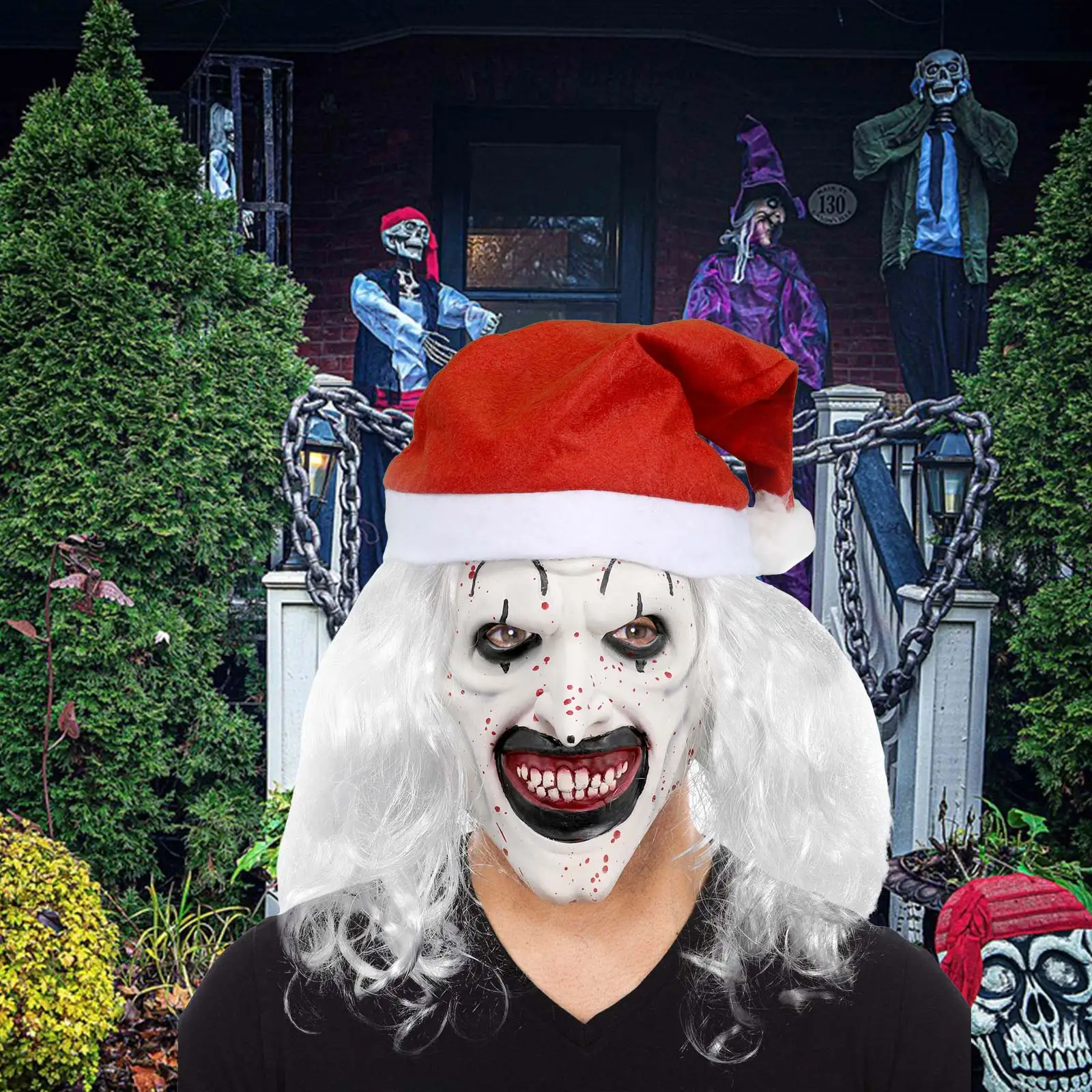 Interesting Hats Terrifying Halloween Terrorist Clown Mask, Creepy Killer Clown Half Face Mask, Horror Art With Hat Clown Mask