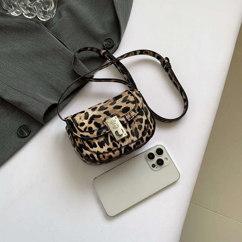 Leopard Print Bag Female Crossbody Sling Purse Chic Mini Bag PU Leather Shoulder Strap Wallet Sac De Luxe Femme Stylish Handbag