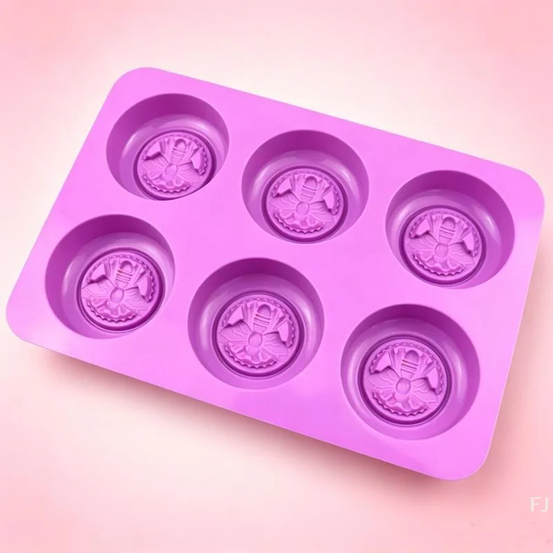 [YU]6 Holes Round Bees Pattern Silicone Soap Molds For DIY Handmade Soaps Scented Candle Chocolate Mousse Making