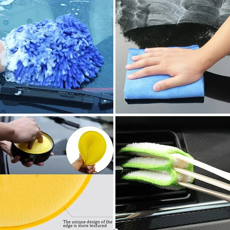 New Car Detailing Brush Set Car Cleaning Brushes Sponges Towels for Car Air Vents Rim Cleaning Dirt Dust Clean Tools