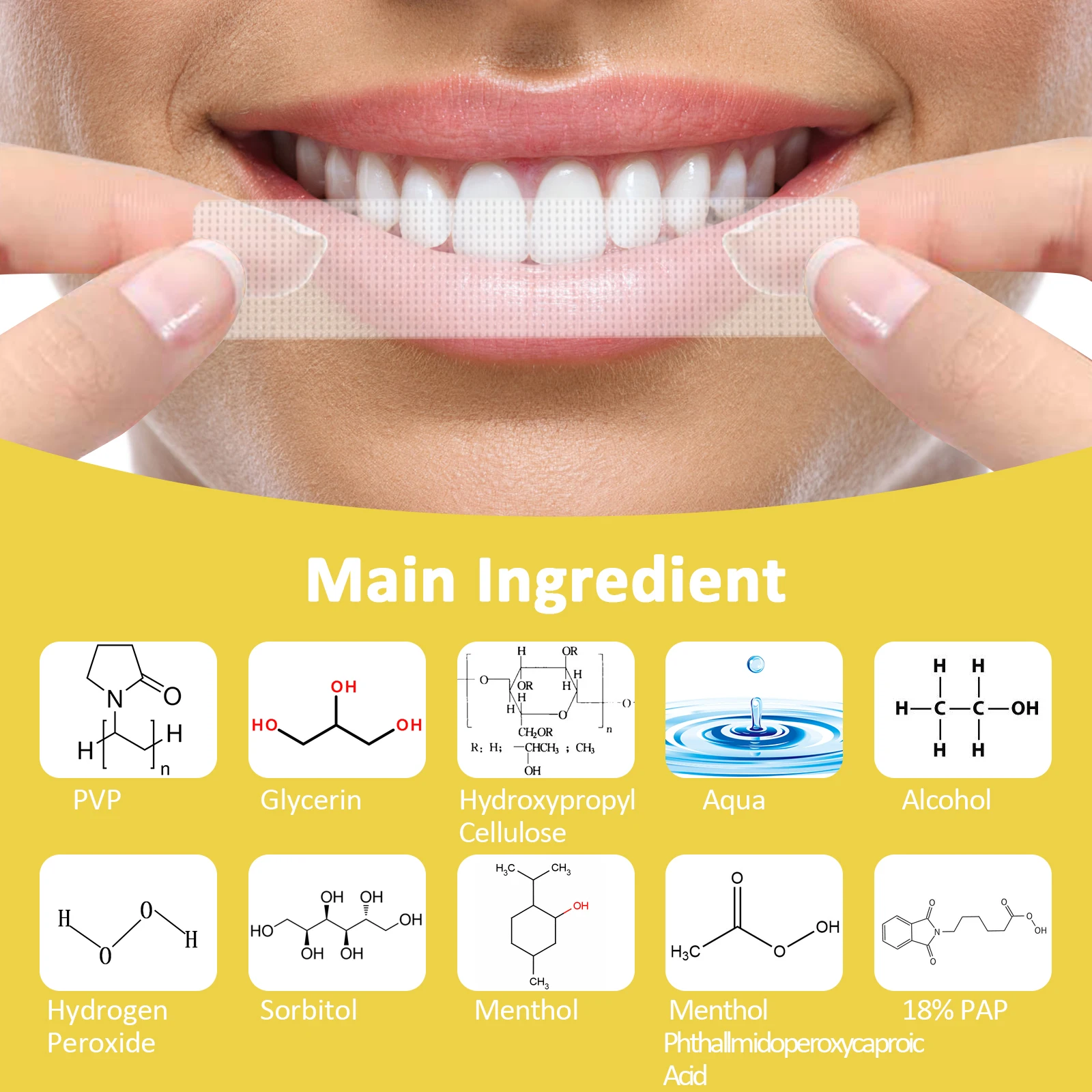 MYBYS-tiras para blanquear los dientes, 42 piezas, sabor a limón, eliminación de manchas de dientes, blanqueador Dental, 18% Pap, odontología, higiene bucal, uso doméstico