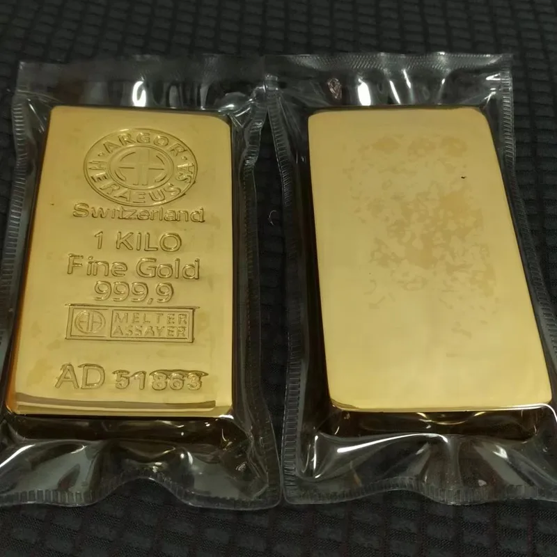 Switzerland 1000g Gold Bar 1:1 Copy Suisse 1kg Gold Bullion Replica Gold Bar Jewelry Store Bank Display Anti-theft Sample