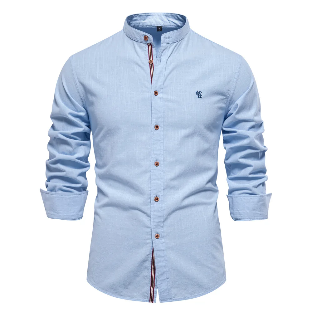 

New men's stand-up collar long-sleeved shirt - fashionable and casual buttoned business office casual wear for daily use