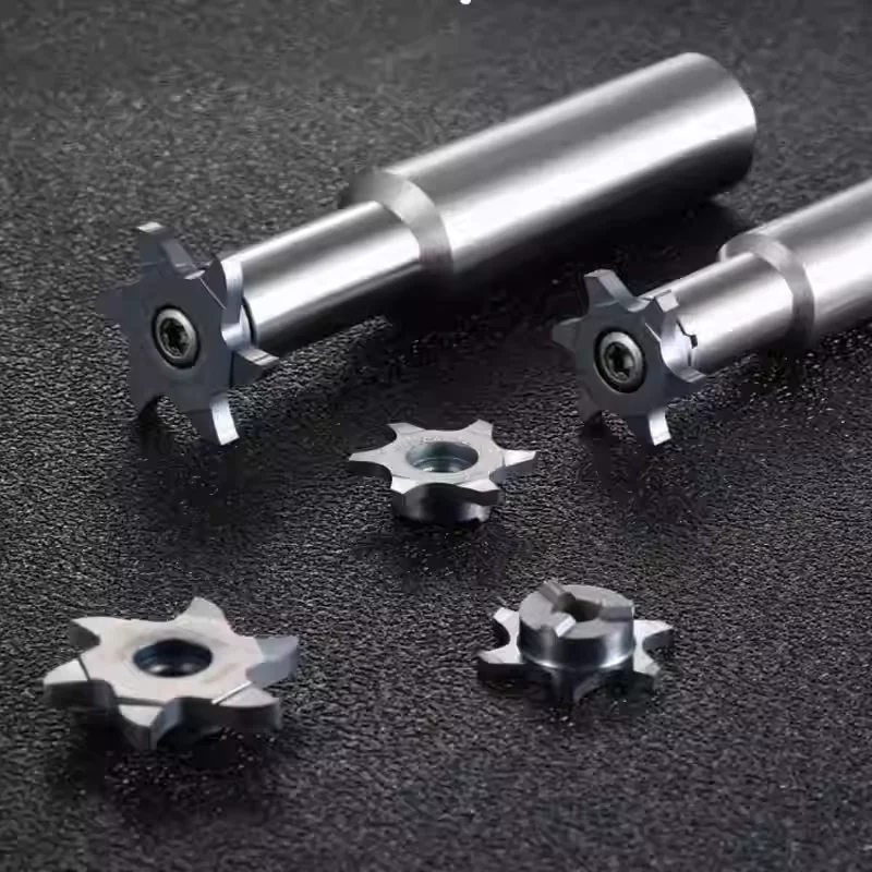 Modular T-Slot Cutter Holder with Replaceable Blades, Three Sided Edge Milling Cutter for Metal Processing
