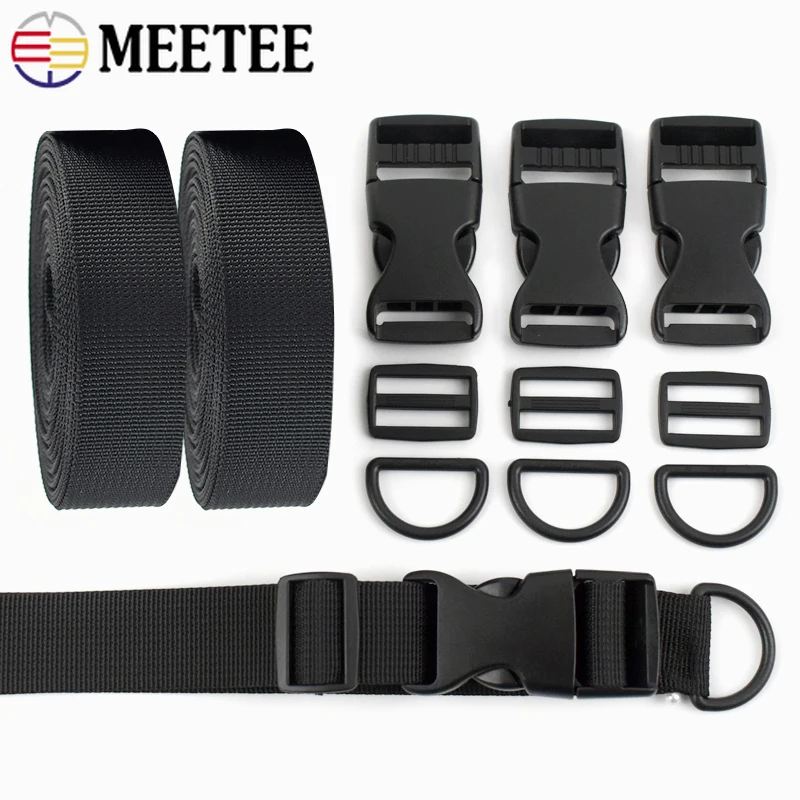 Meetee 25mm Black Plastic Side Release Buckle Tri-Glide Sliders Clasp D Ring Webbing Bag Strap Adjust Buckles DIY Accessory