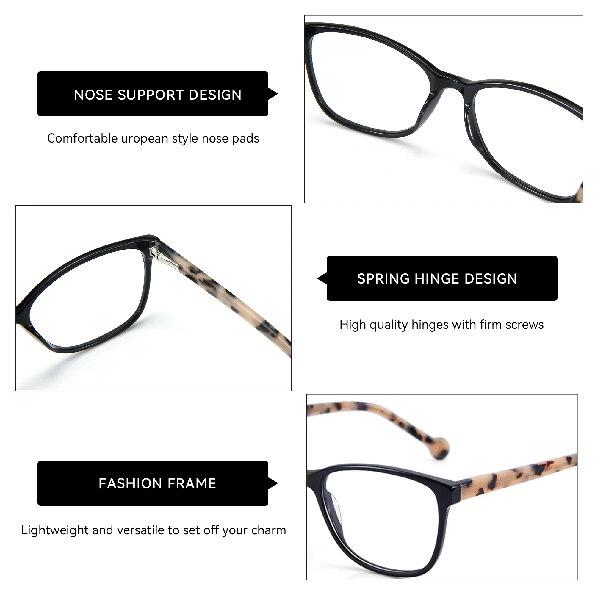 ZENOTTIC Fashion Acetate Prescription Eyeglasses Progressive Optical Glasses For Women Anti Blue Light Protection Myopia Eyewear