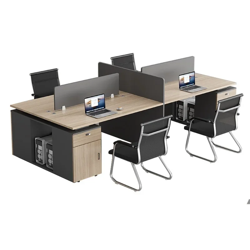 2026 Modern Minimalist Four-Person Office Partition Wall Desk Chair Set Wood Style Cabinet for Modern Office Space