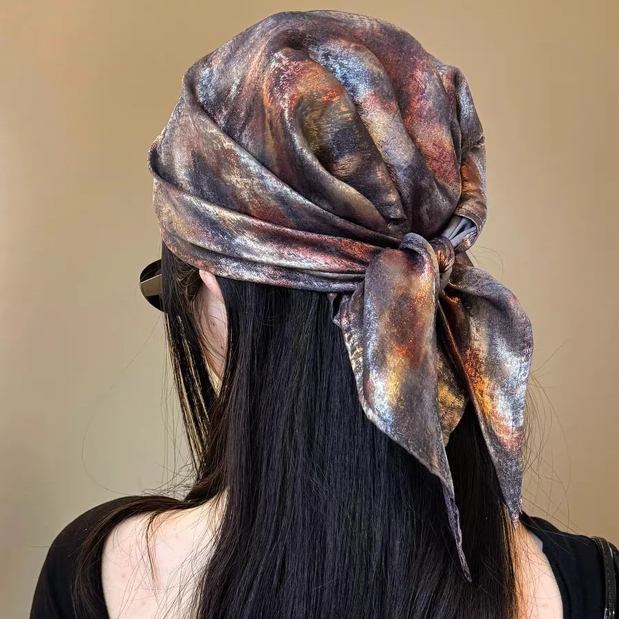 Y2K Retro Leopard Headscarf Women Girls Square Hair Scarves Spring Summer Hiphop Gold Foil Print Neckerchief Party Bandana view 4