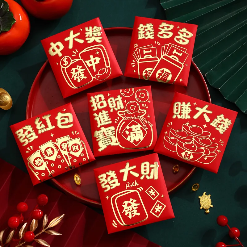 36Pcs Chinese Red Envelopes, New Year Red Envelopes for 2025 Lunar Snake Year Lucky Money Red Pocket, HongBao,6 Designs,9x9cm