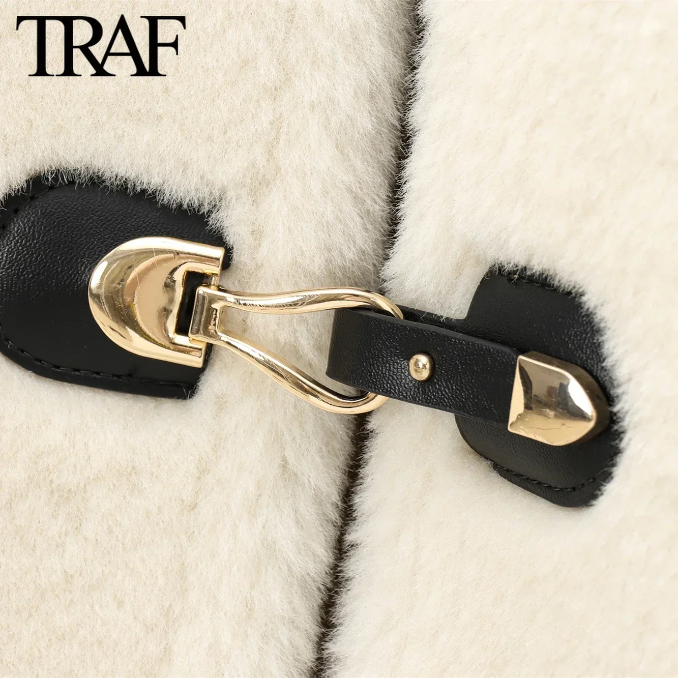 TRAF Fleece Warm Jackets for Women Fashion Winter Double-sided fack fur Long Sleeved Single Breasted Round Neck Short Coats