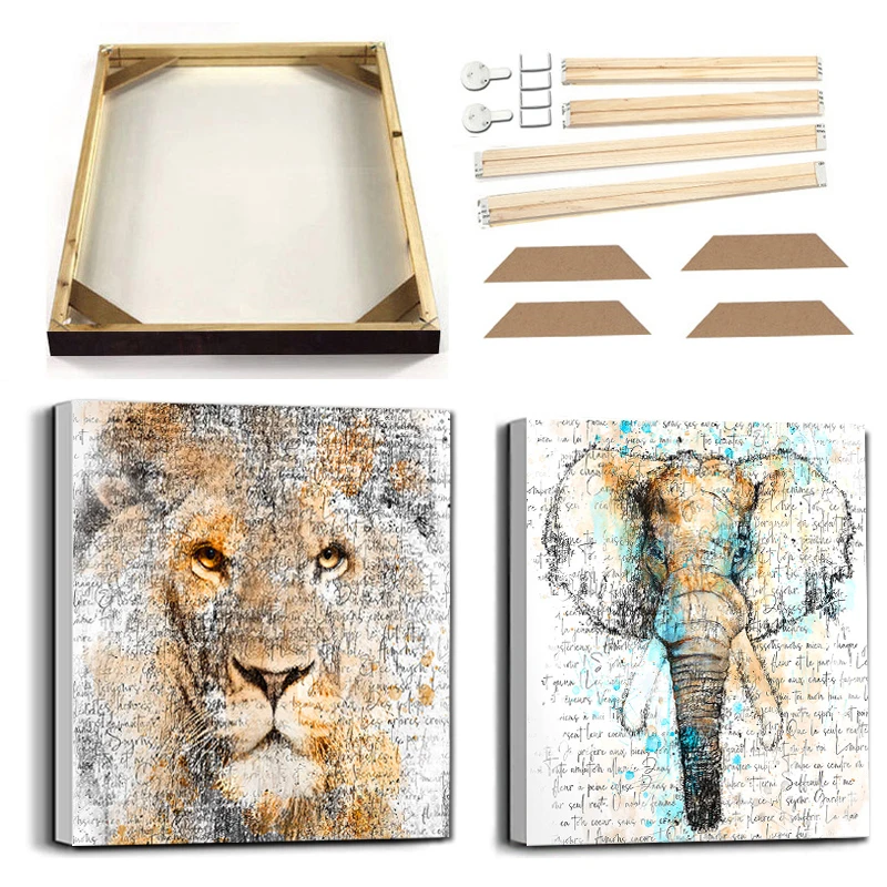 

Wolf Tiger Elephant Lion Poster Prints with Frame Watercolor Wild Animal Canvas Painting Street Graffiti Abstract Picture Decor