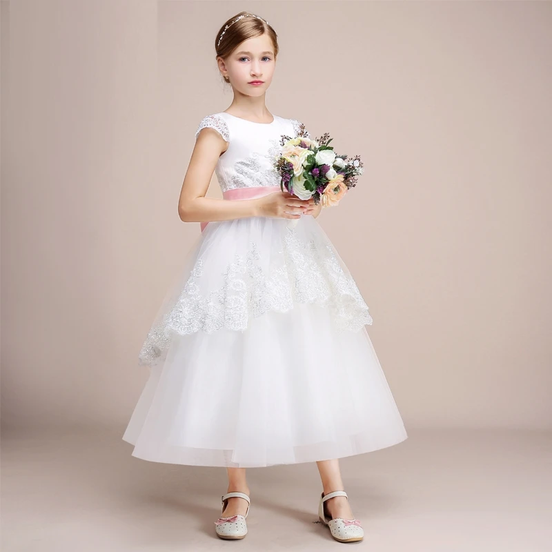 Flower Girl Dresses Children Wedding Princess Autumn Piano Performance Skirt 2023 New Bow