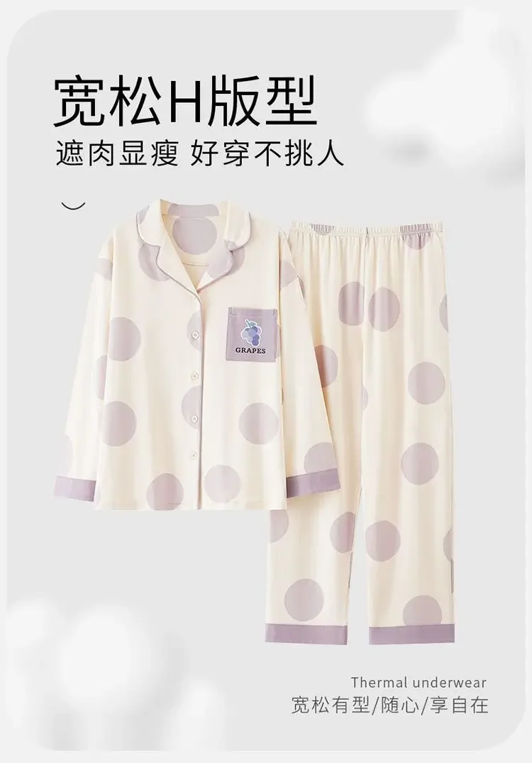 Pijamas Women 100% Cotton Long-sleeved Sleepwear Cardigan Lapel Casual Loose Can Be Worn Simple Loungewear Set Plue Size