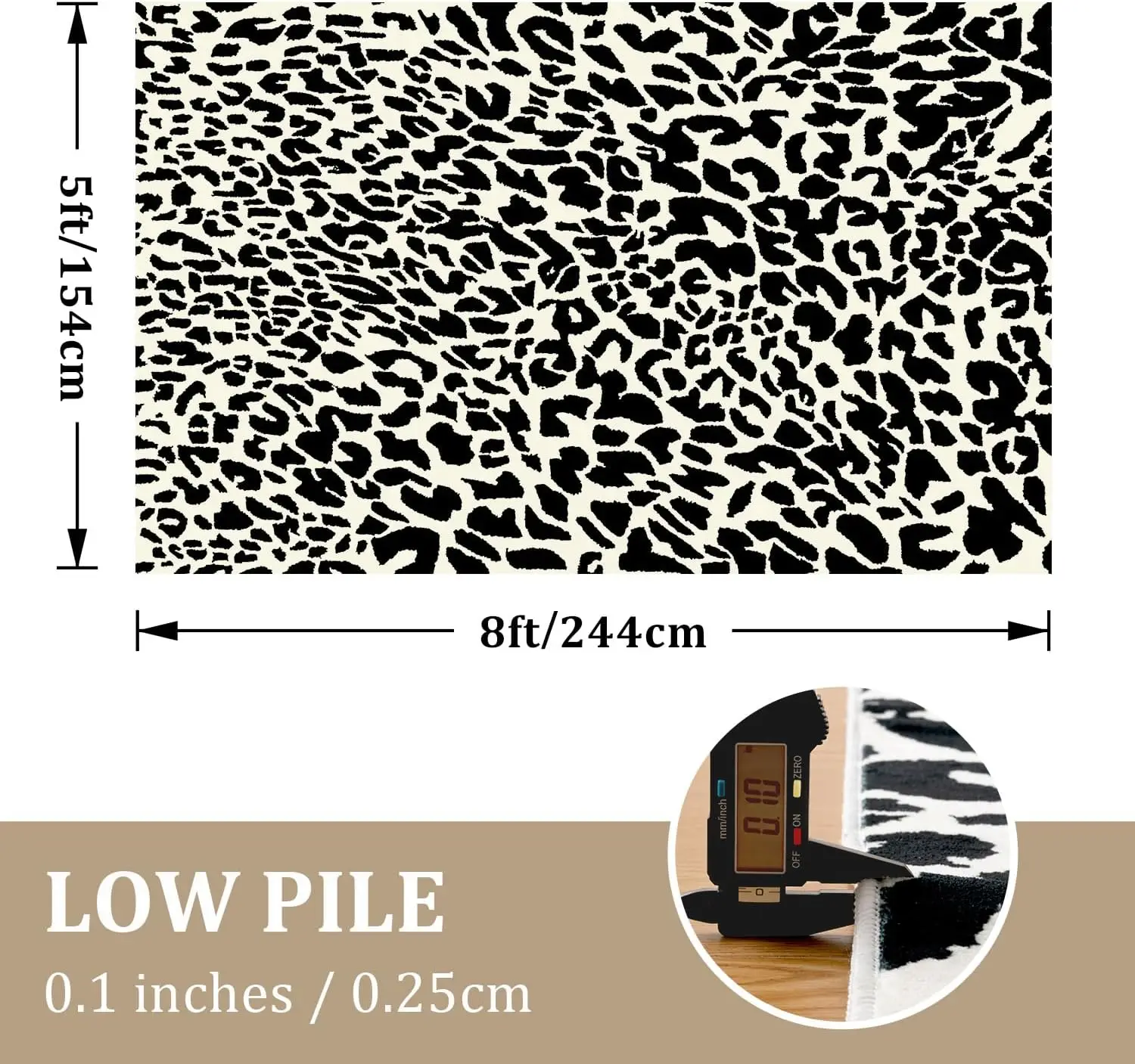 Black and White Cute Cheetah Print Rug Modern Washable Ultra-Thin Animal Printed Rugs for Bedroom, Girls Boys Dorm Room Nursery