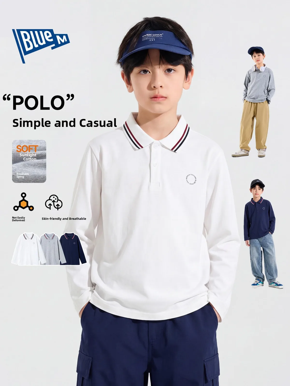 Bluem Boys Long Sleeve T-Shirt Children's  Shirt Cotton Blend Fabric Autumn New Style Base Layer Shirt for Boys Ages 5-13