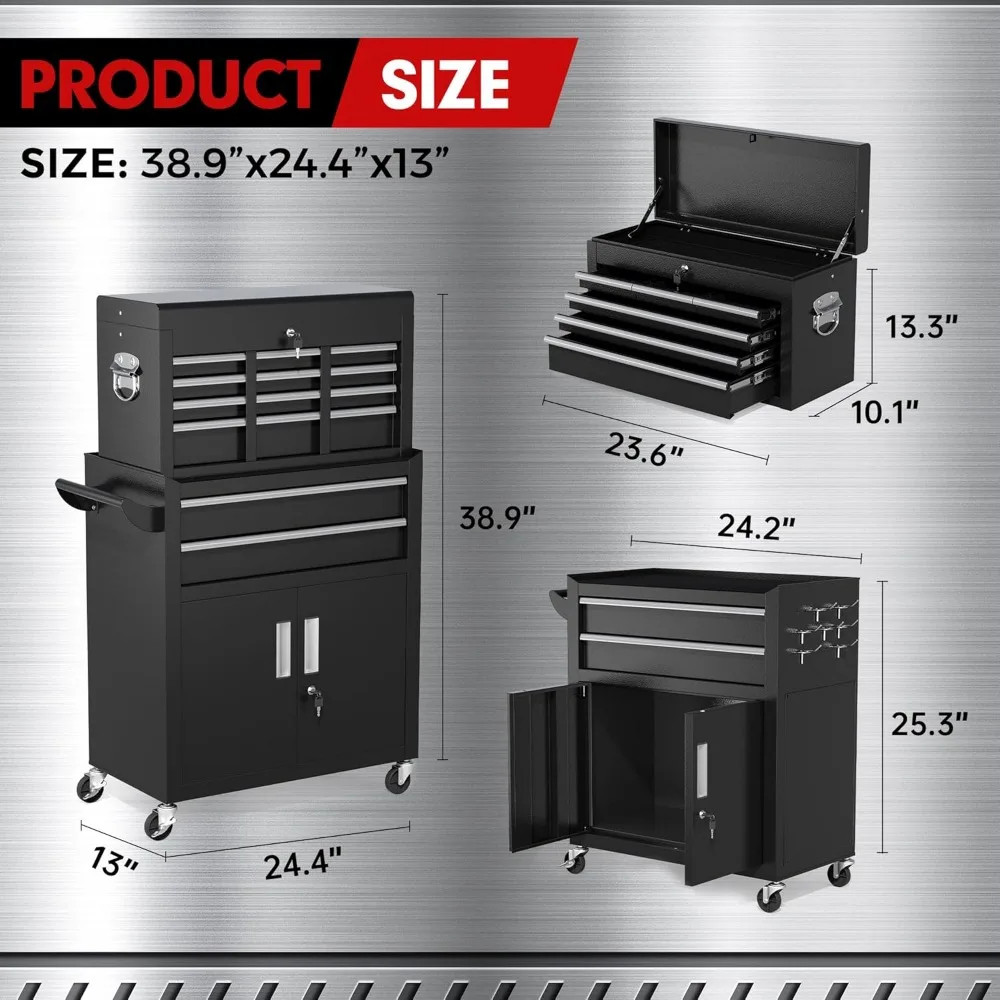 Rolling Tool Chest with Wheels and 8 Drawers, Detachable Large Tool Cabinet with Lock for Garage, Locking Mechanic Tool Cart wi