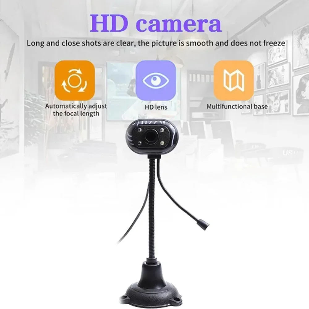 

HD Computer Webcams with 9 LED Lights Microphone USB Webcams 480p Dynamic Resolution for Computer & Office PC Desktop Laptop