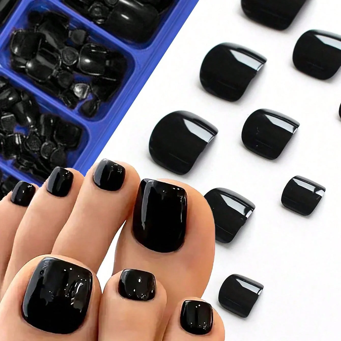 

100PCS/Box Pressed Toenails, Women'S Fake Toenails, Black Fake Toenails, Acrylic Nail Tip Short Square Fake Toenails
