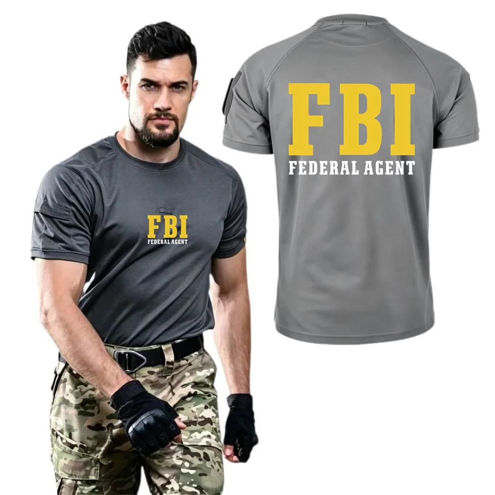 Men's T-Shirt Military Tacitcal Short Sleeved Shirts Federal Agent FBI CIA Staff Secret Service Man Tops Tee Army Sports Tshirt