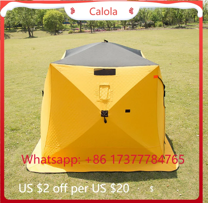 Winter Camping 6 Person Hexagon Hub Tent Portable Insulated Cube Ice Fishing Tent