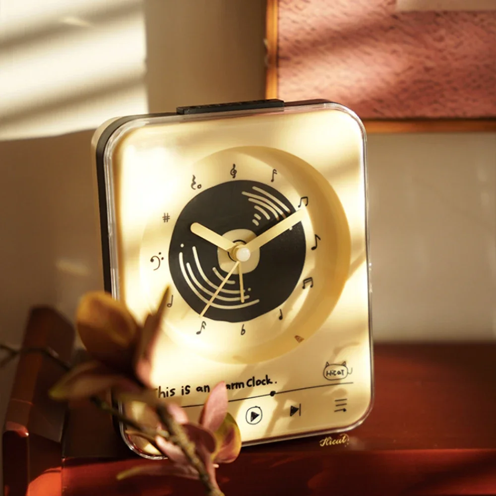 

Creamy Style Square Graffiti Clock Bedroom Night Light Alarm Clock Table Clock Creative Clocks Fashion Cute Decoration Ornament